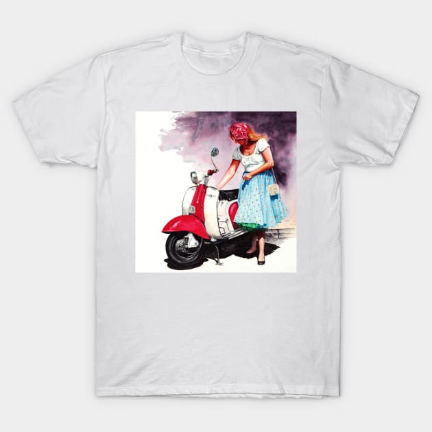 Fifties Lambretta Girl T-Shirt by Mightyfineart